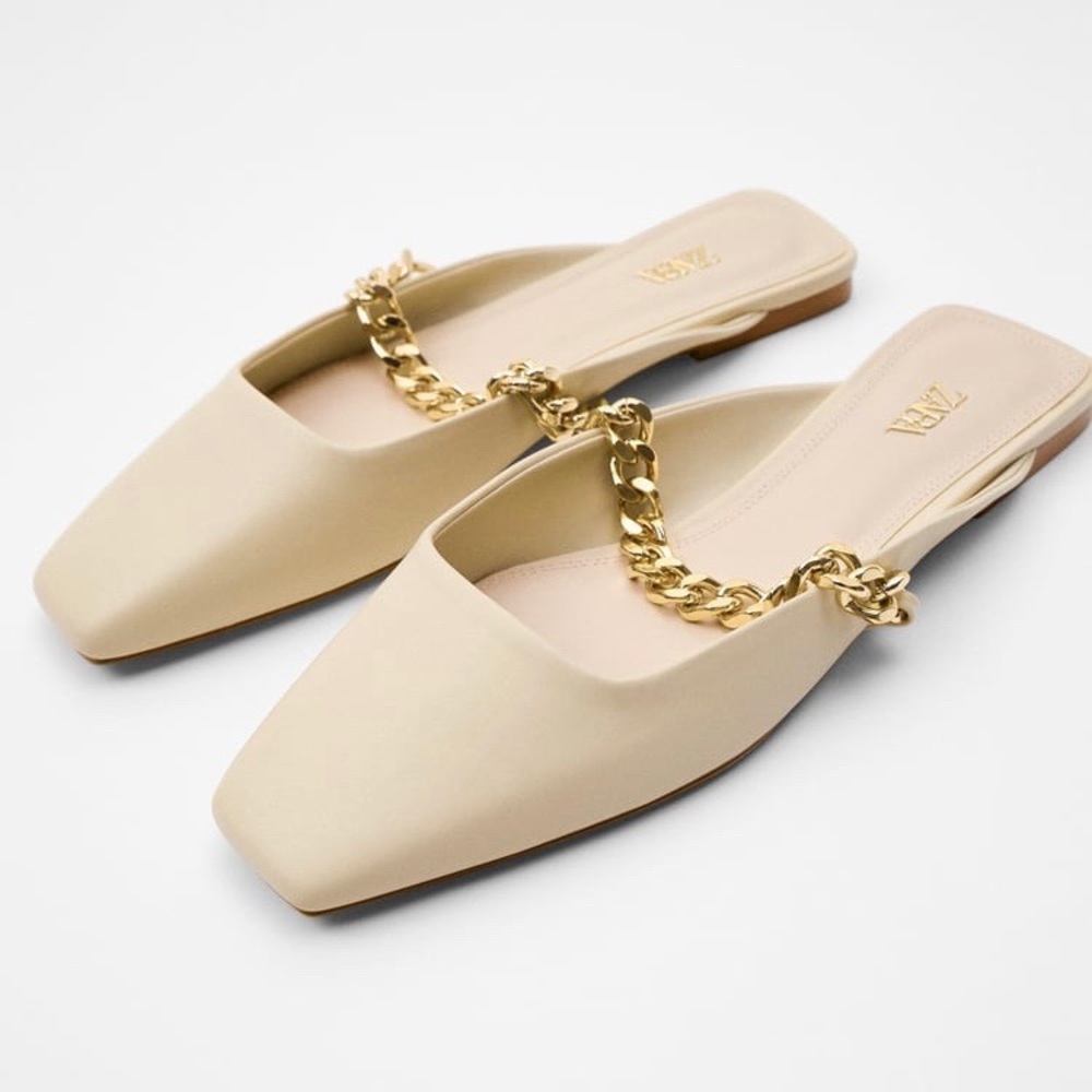 NWT Zara Leather Chain Mules